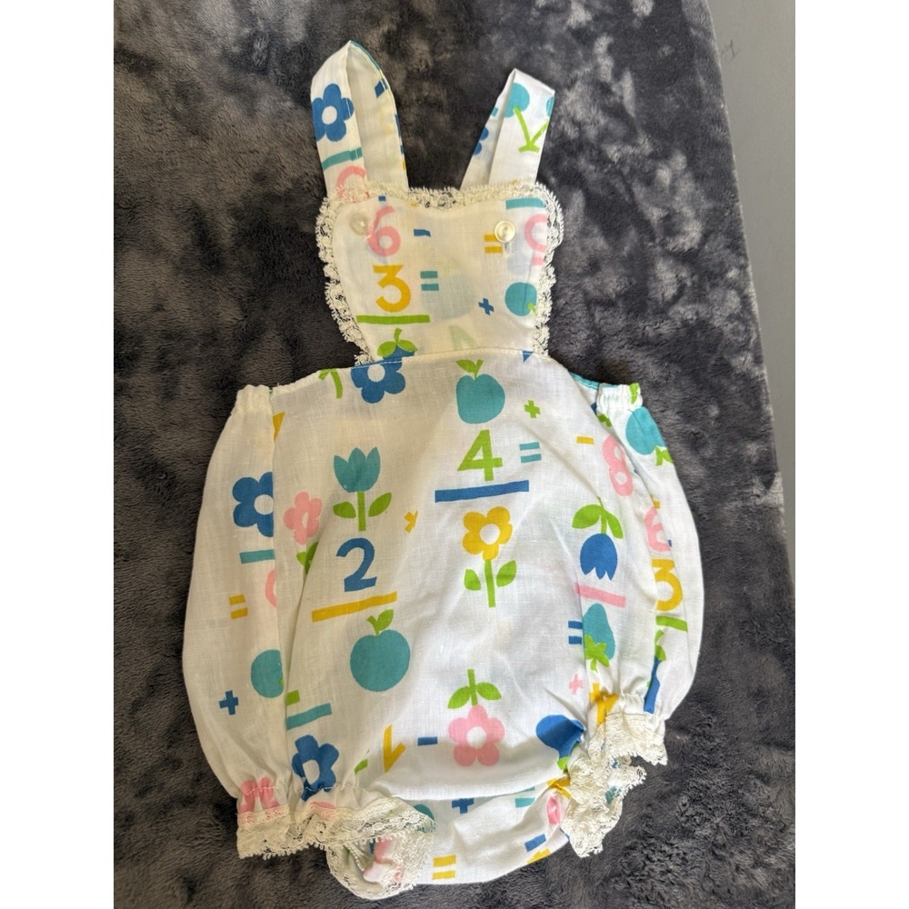 VTG 1980s Baby Girl One Piece Romper  Dutch Floral With Numbers‎ Size 12 Months